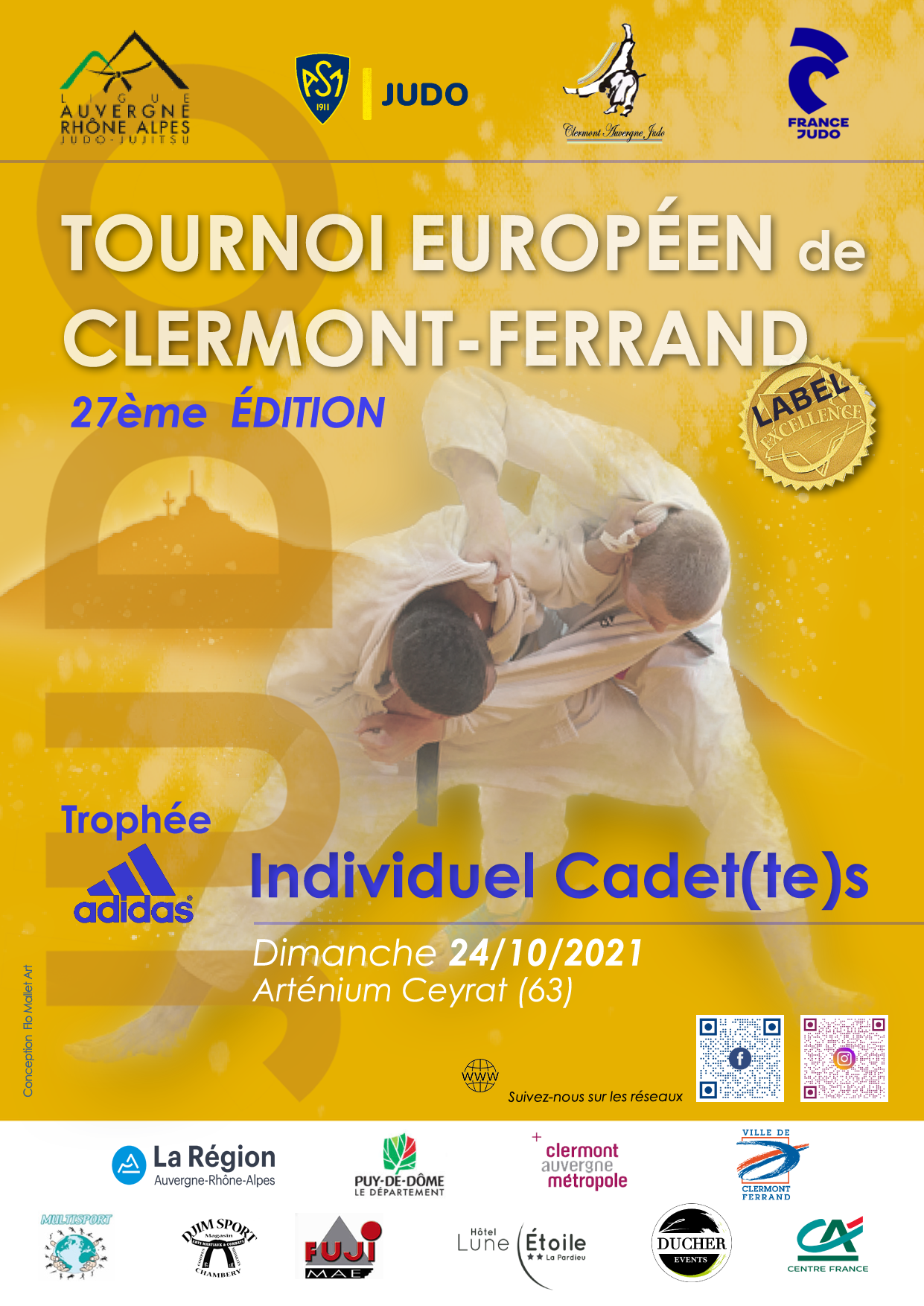 Affiche tournoi clermont ferrand avec le nouveau logo ffjudo 2021