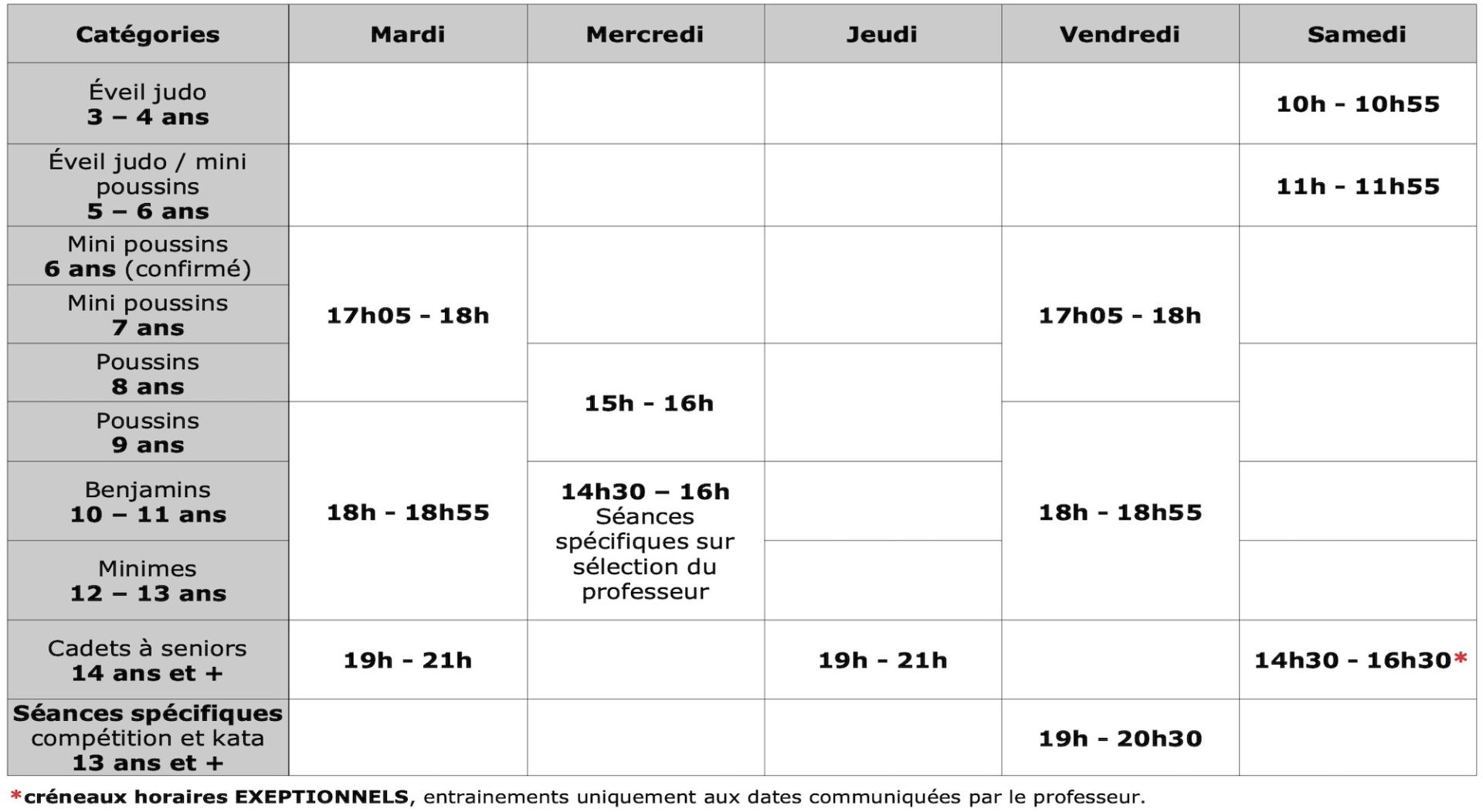 Horaires 2024 2025